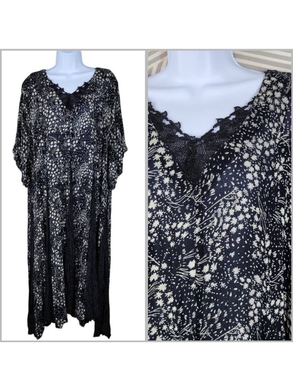 Gauze Maxi Shirt Dress Floral Plus 2X 3X Semi-sheer Maxi Renaissance Vintage Alt